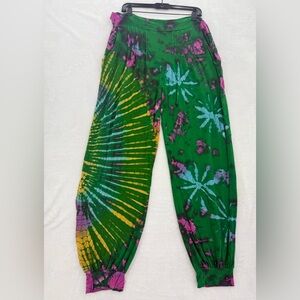 Soft Flex Womens Tie Dye Harem Pants in Green Plus Collection One Size Boho-Flaw